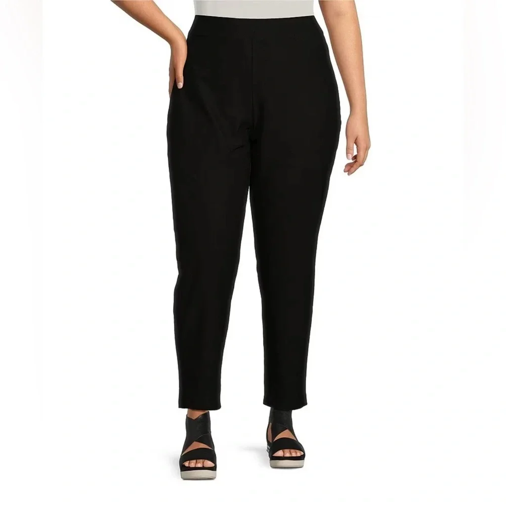Eileen Fisher Plus Size Washable Stretch Crepe Slim Leg Ankle Pants Black 1X